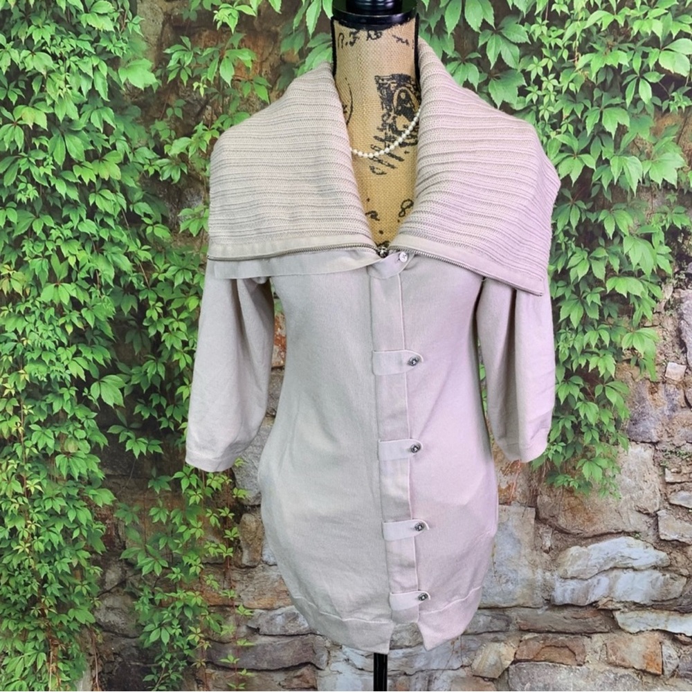 KAREN MILLEN Zip Front Funnel Neck Sweater, S